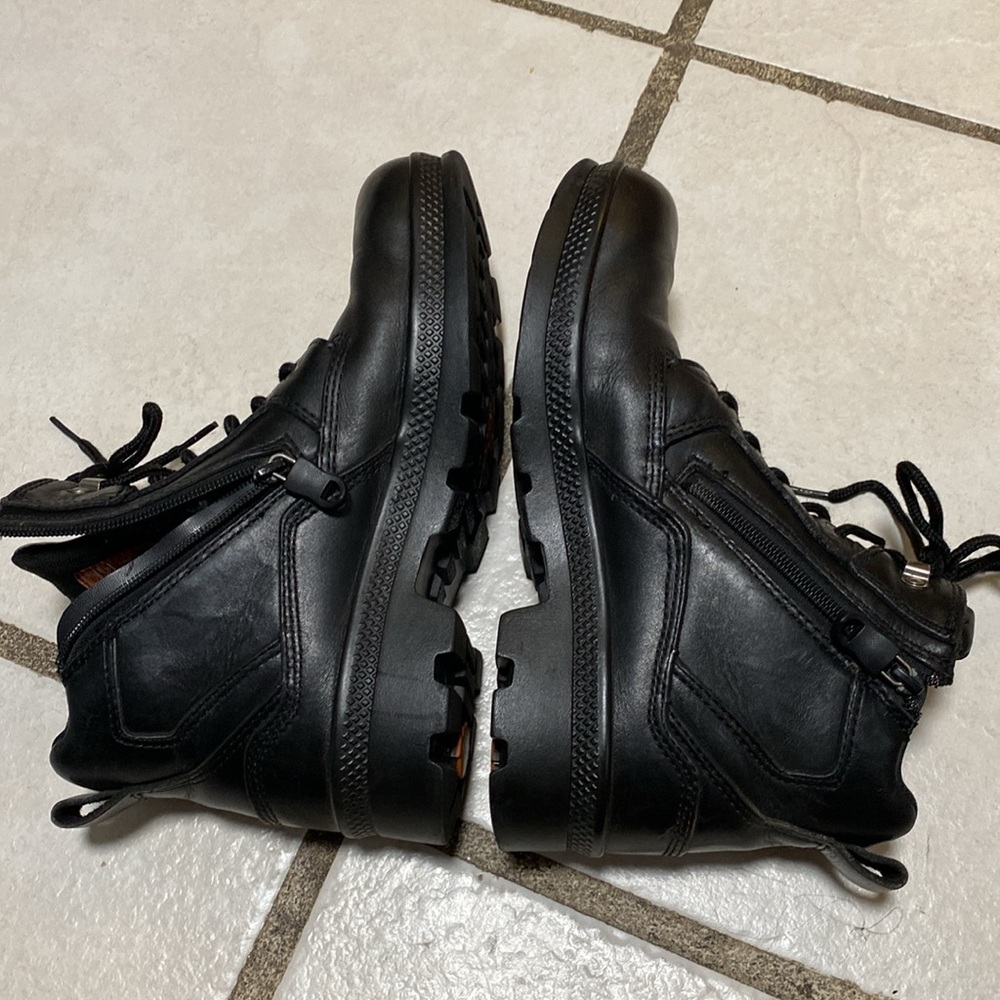 Harley-Davidson Black Leather Ankle Boots Lace-Up Durable, side sipper. - Picture 9 of 12